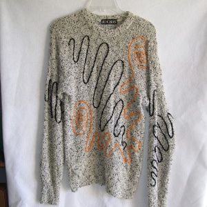 Vintage Escada Sweater Gray w/Black & Orange
